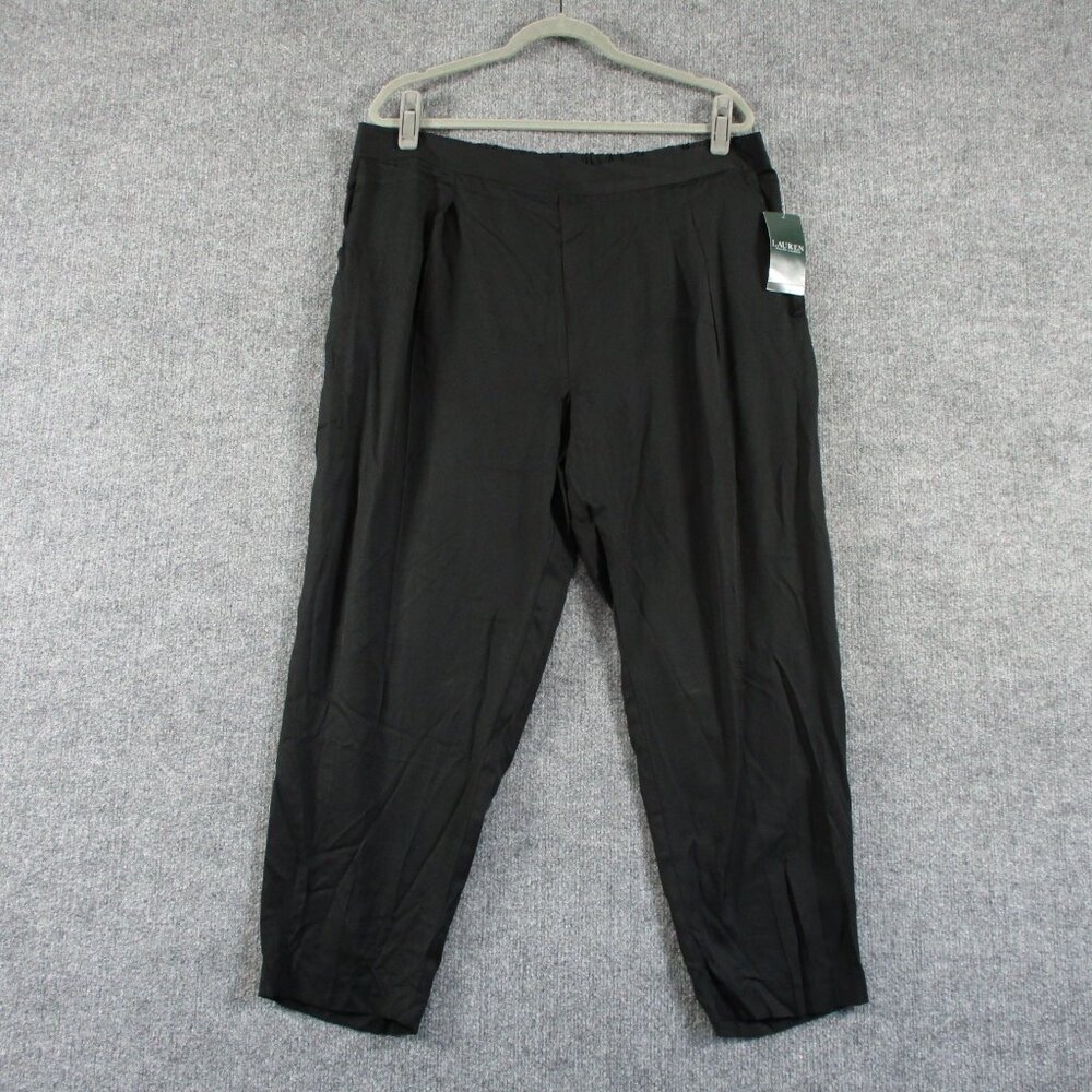 Ralph Lauren Pants Women 16 Black Pull On Viscose Comfy Dress Slacks Pockets LRL